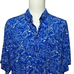 Margaritaville Shirt Mens 3XL Blue Rayon Button Up Kenny Flowers Tropical Print
